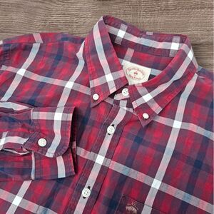Brooks Brothers Shirt Men's Size Large‎ Red Check Plaid Red Fleece Button Down